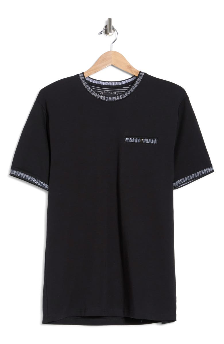 DENIM AND FLOWER Geometric Tipped Knit T-Shirt, Alternate, color, Black