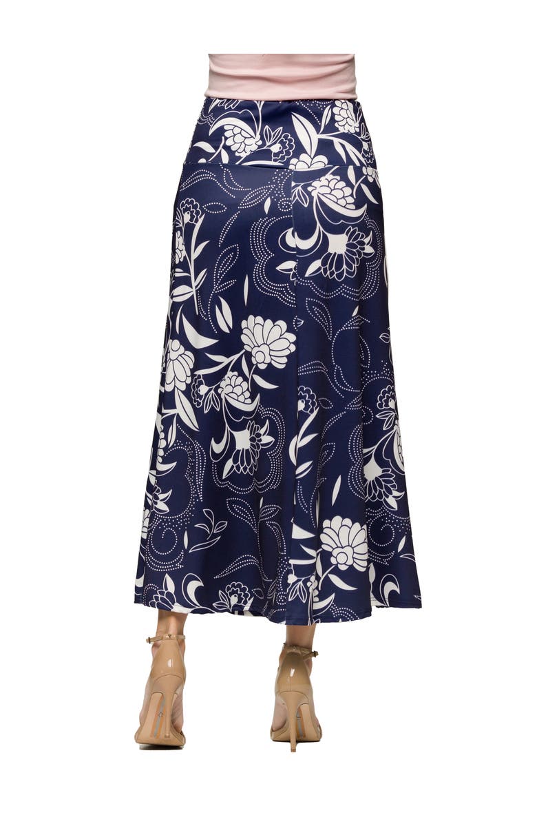 24seven Comfort Apparel Maternity Navy Floral Print Elastic Waist A-Line Maxi Skirt, Alternate, color, Blue Multi