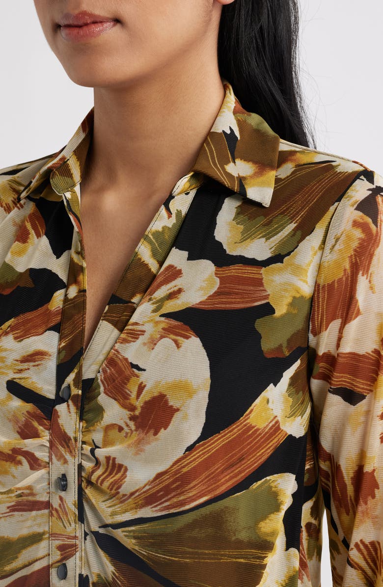 Anne Klein Shirred Button-Up Top, Alternate, color, Anne Black Multi