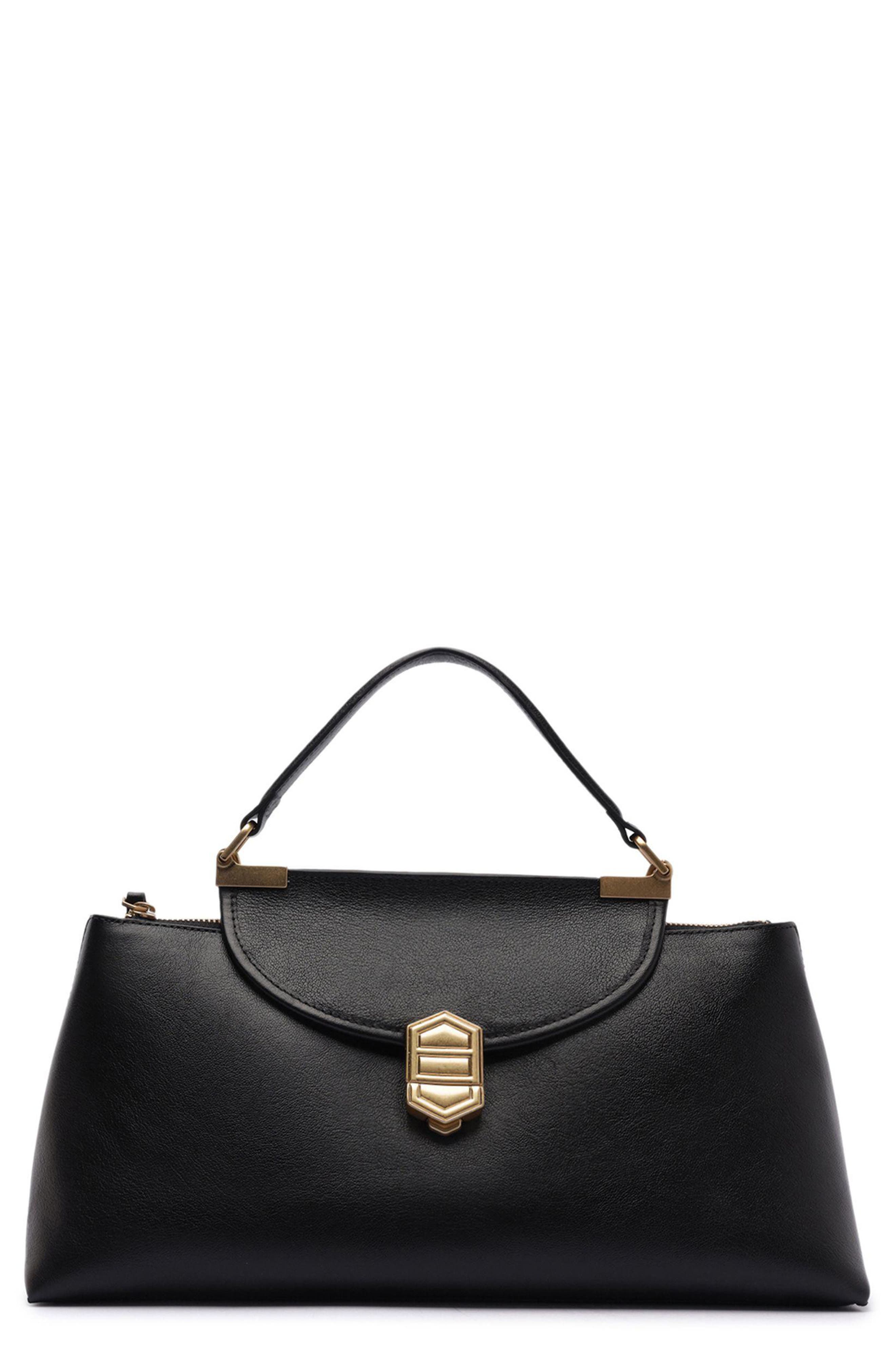 Everly Medium Snake Embossed Leather Satchel, Main, color, BLACK