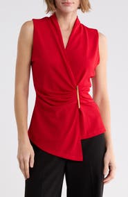 WEST K Hardware Accent Ruched Asymmetrical Tank