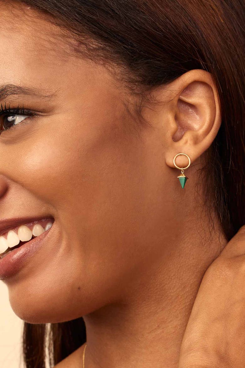 14K Gold Prism Point Drop Earrings, Alternate, color, Gold - Green Malachite