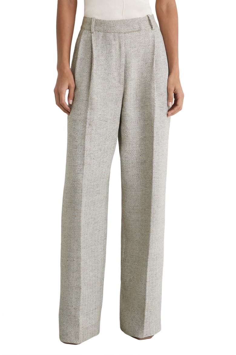 Ezra Herringbone High Waist Wide Leg Pants, Main, color, NEUTRAL