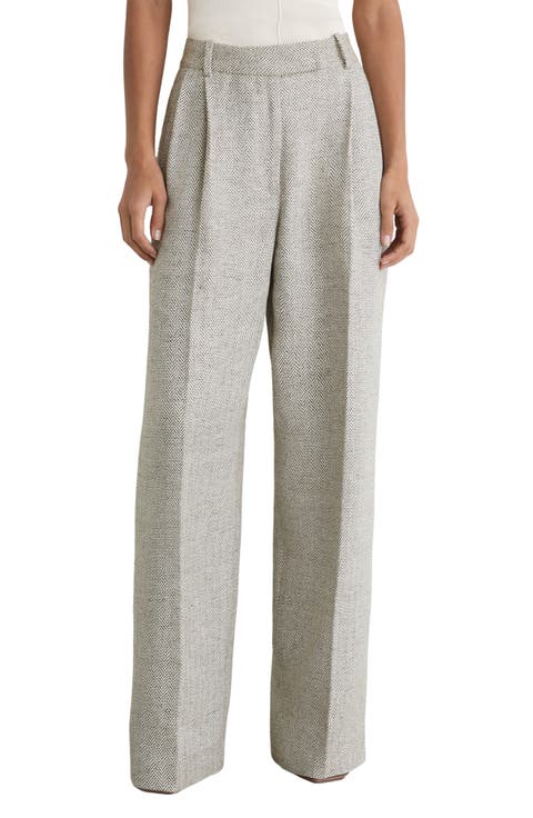 Ezra Herringbone High Waist Wide Leg Pants