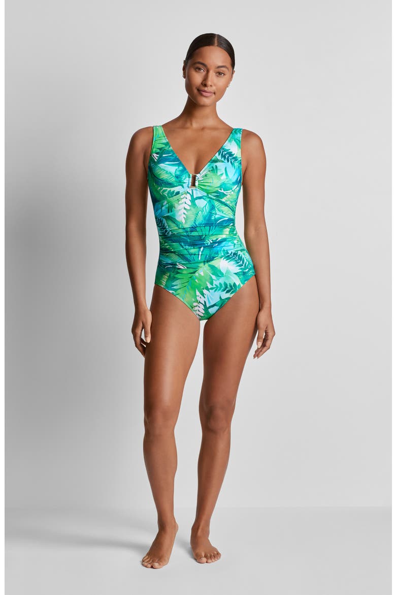 Underwire One-Piece Swimsuit, Alternate, color, GREEN MULTI