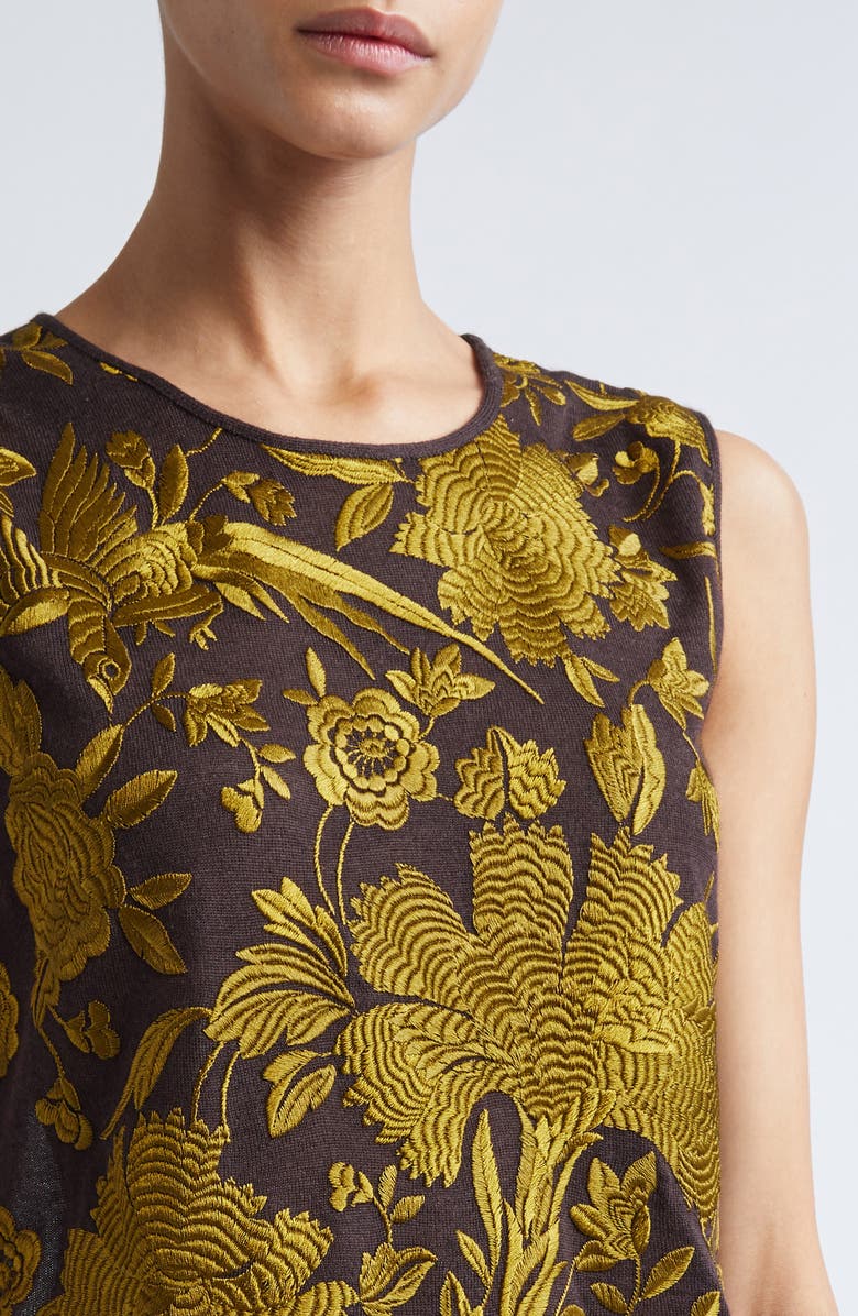 Giambattista Valli Metallic Floral Jacquard Cashmere & Silk Sweater, Alternate, color, Brown