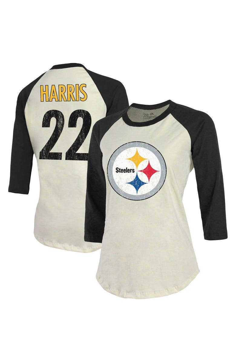 Majestic Threads Women's Majestic Threads Najee Harris Cream/Black Pittsburgh Steelers Player Name & Number Raglan 3/4-Sleeve T-Shirt, Main, color,