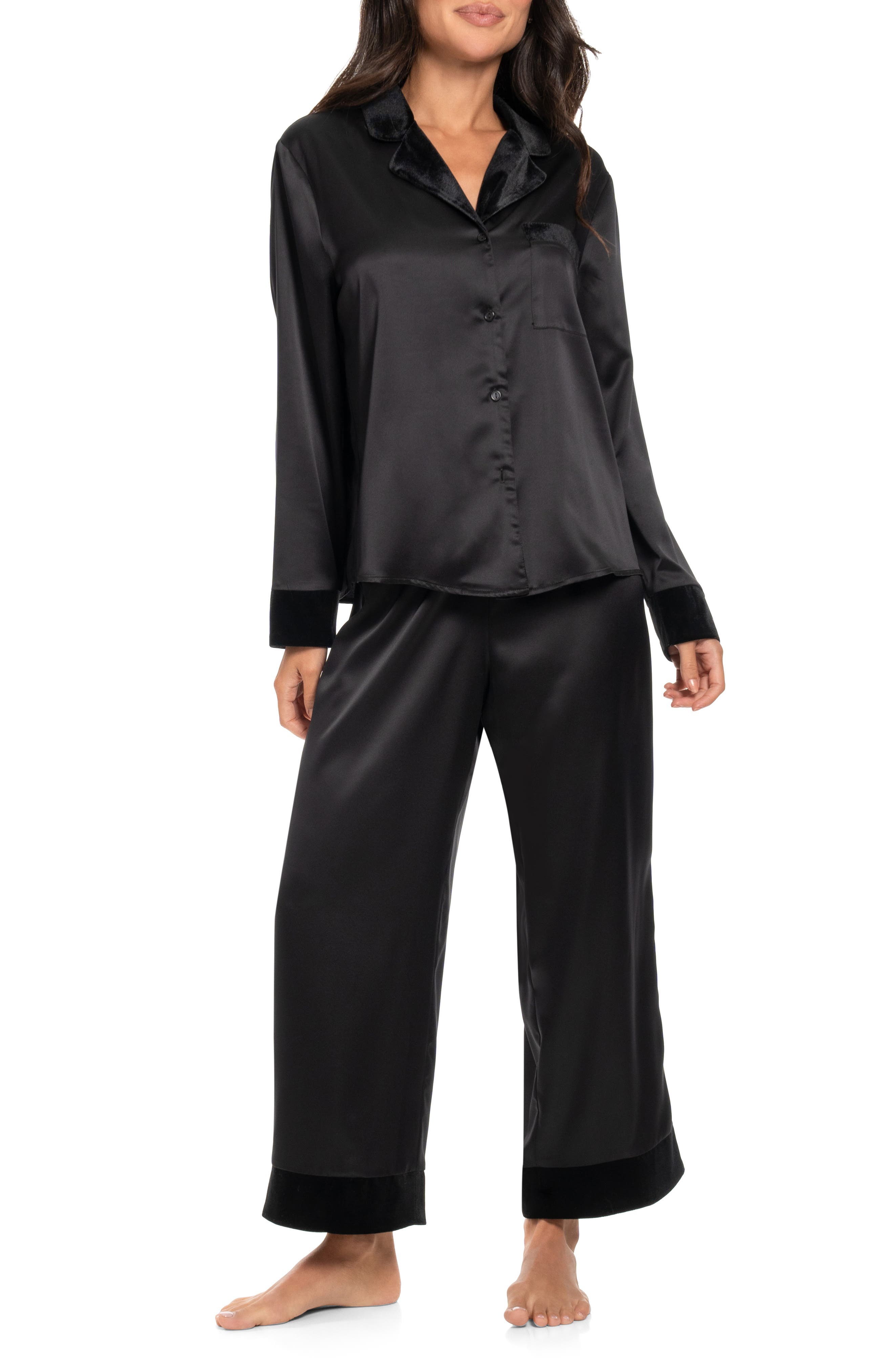 Velvet Trim Satin Pajamas
