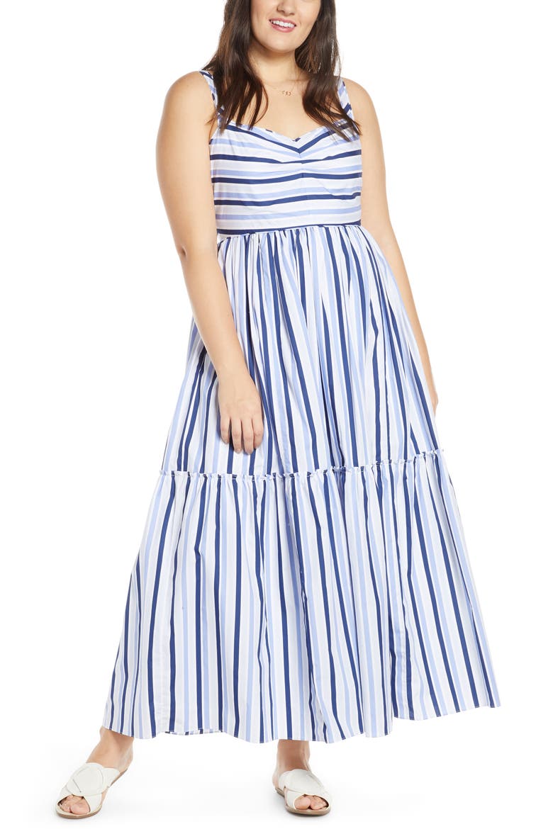 Shirting Stripe Tiered Maxi Dress, Alternate, color, MULTI BLUE