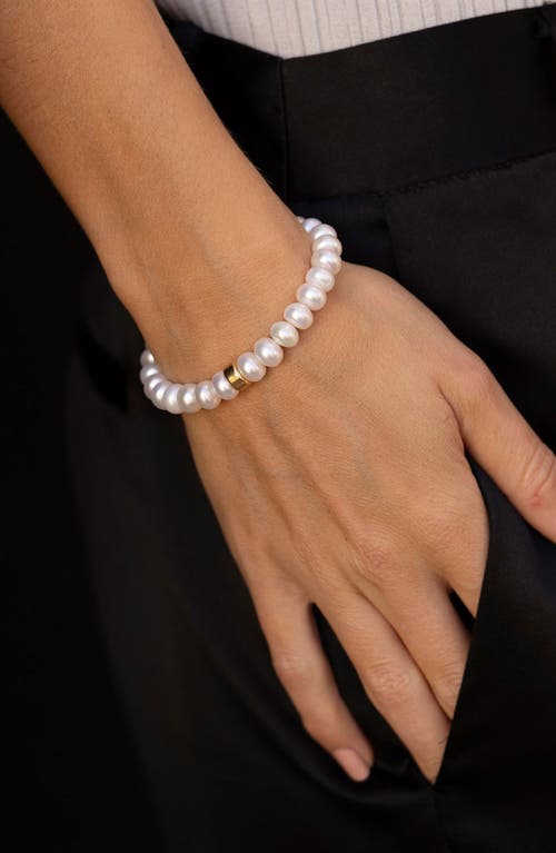 Sheryl Lowe 14k Pearl 8mm Bead Bracelet With Smooth Rondelle In Gold