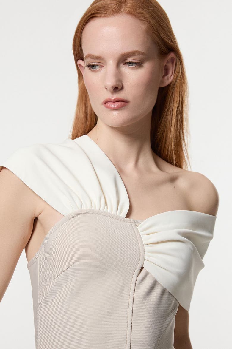 Asymmetric Strap Knit Midi Dress, Alternate, color, Neutral