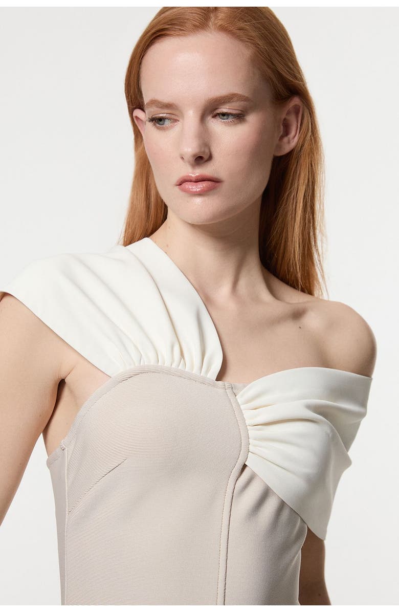 Karen Millen Asymmetric Strap Knit Midi Dress, Alternate, color, Neutral
