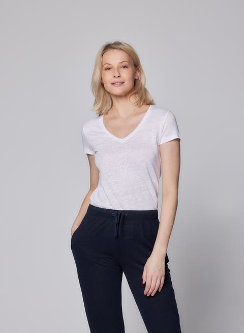 Stretch Linen Short Sleeve V-Neck T-Shirt