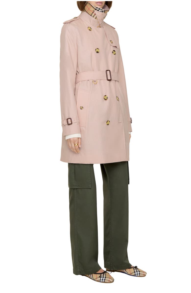 Burberry Short Tropical Gabardine Kensington Trench Coat, Main, color, Pale Sugar Pink
