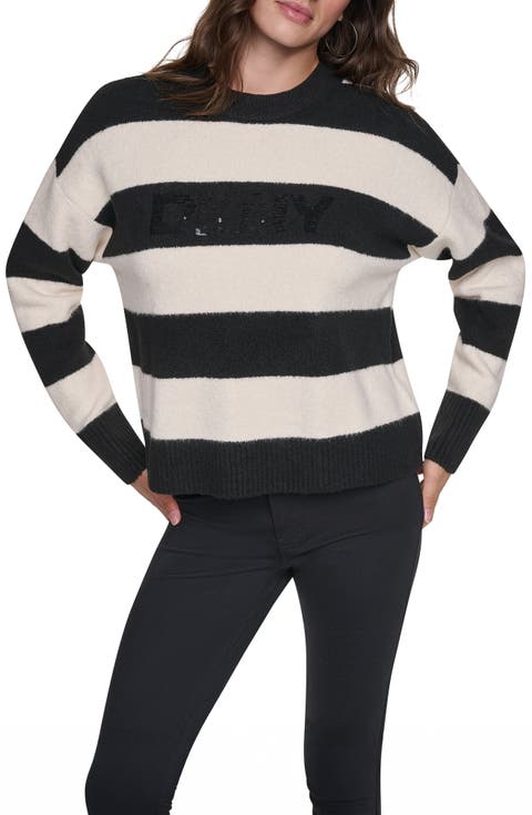 Sequin Logo Stripe Sweater