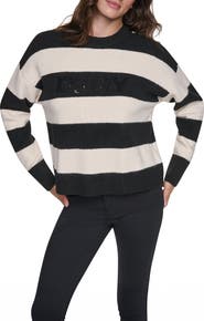 DKNY Sequin Logo Stripe Sweater