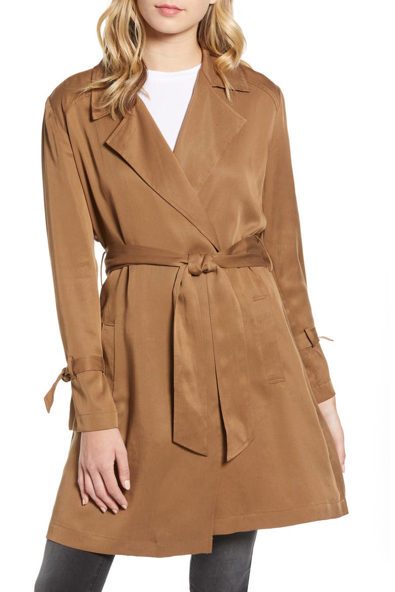 BB Dakota Pardon My Trench Belted Lyocell Trench Coat, Main, color, BRITISH TAN