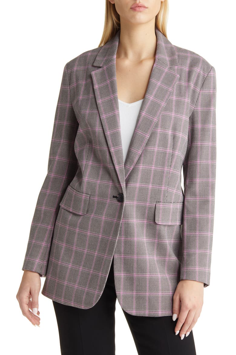 Check Print Oversize Blazer, Alternate, color, BLACK- PURPLE HEAVEN CHECK