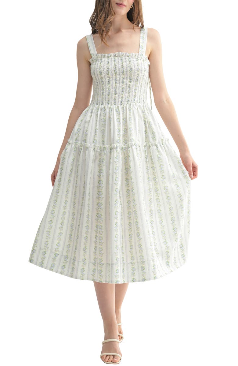 Lush Smocked Fit & Flare Midi Sundress, Main, color,
