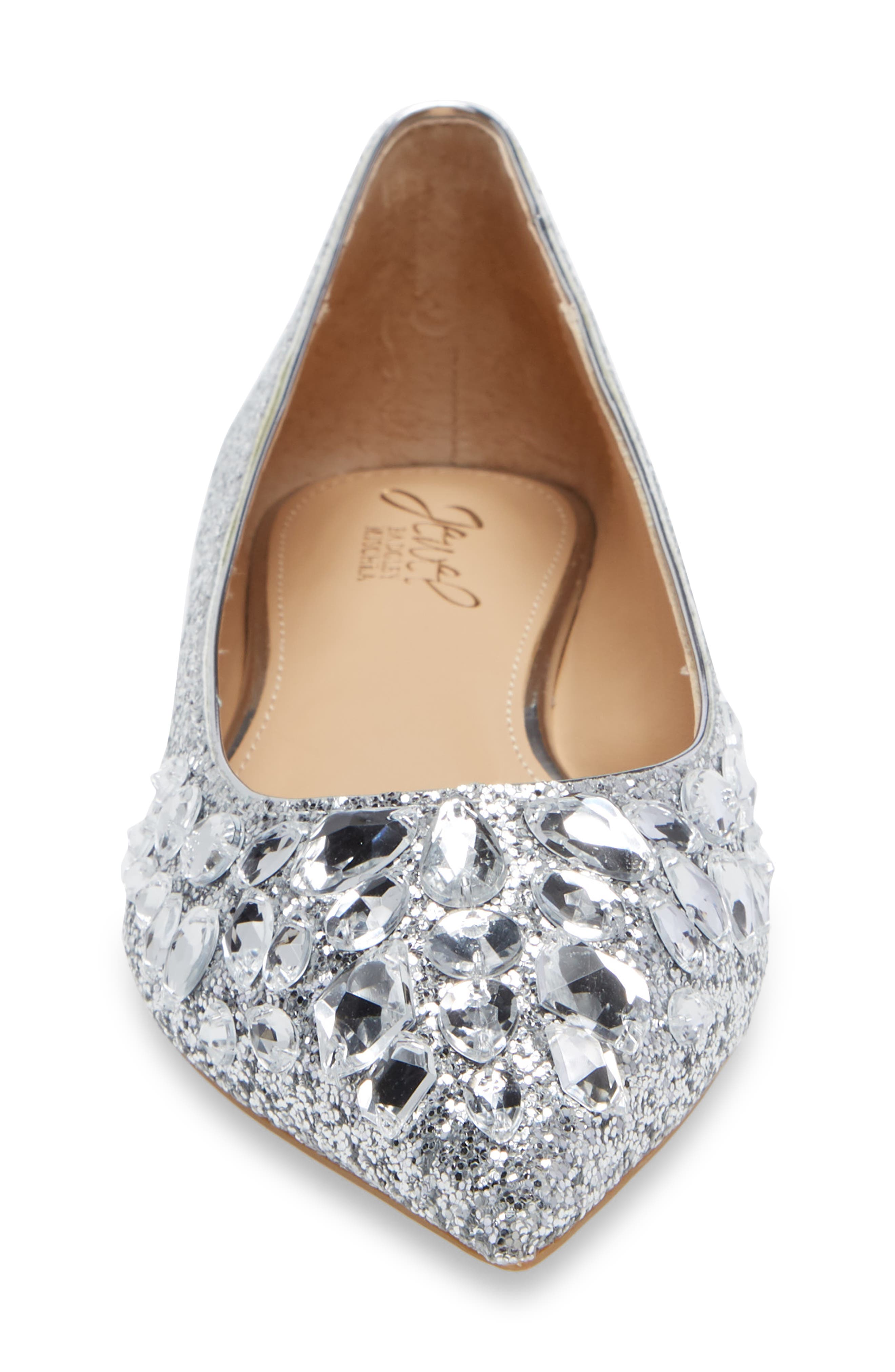 Ulanni Embellished Pointed Toe Glitter Flat, Alternate, color, SILVER METALLIC GLITTER