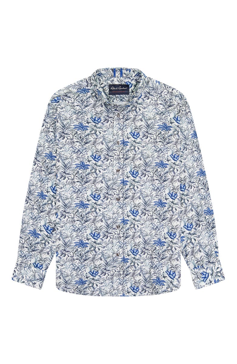 Robert Graham Leif Floral Knit Button-Up Shirt, Alternate, color, Blue