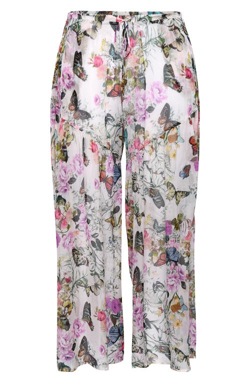 L Agence L'agence Sharon Butterfly Print Wide Leg Cover-up Pants In Ivory