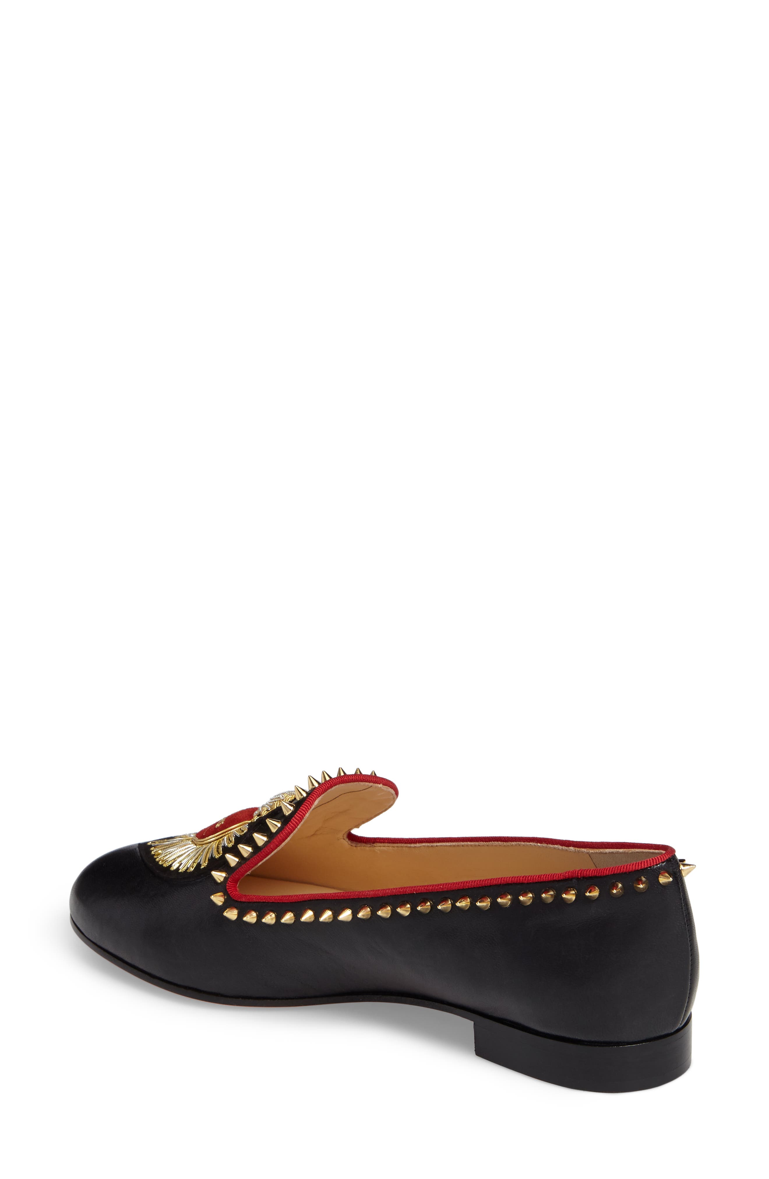 Christian Louboutin Mi Corazon Smoking Flat, Alternate, color, Black Leather