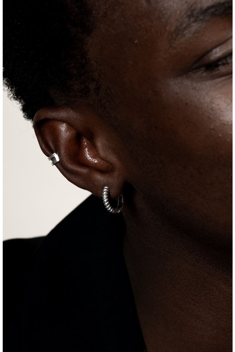 Men's Small Twist Hoops, Alternate, color, Sterling Silver