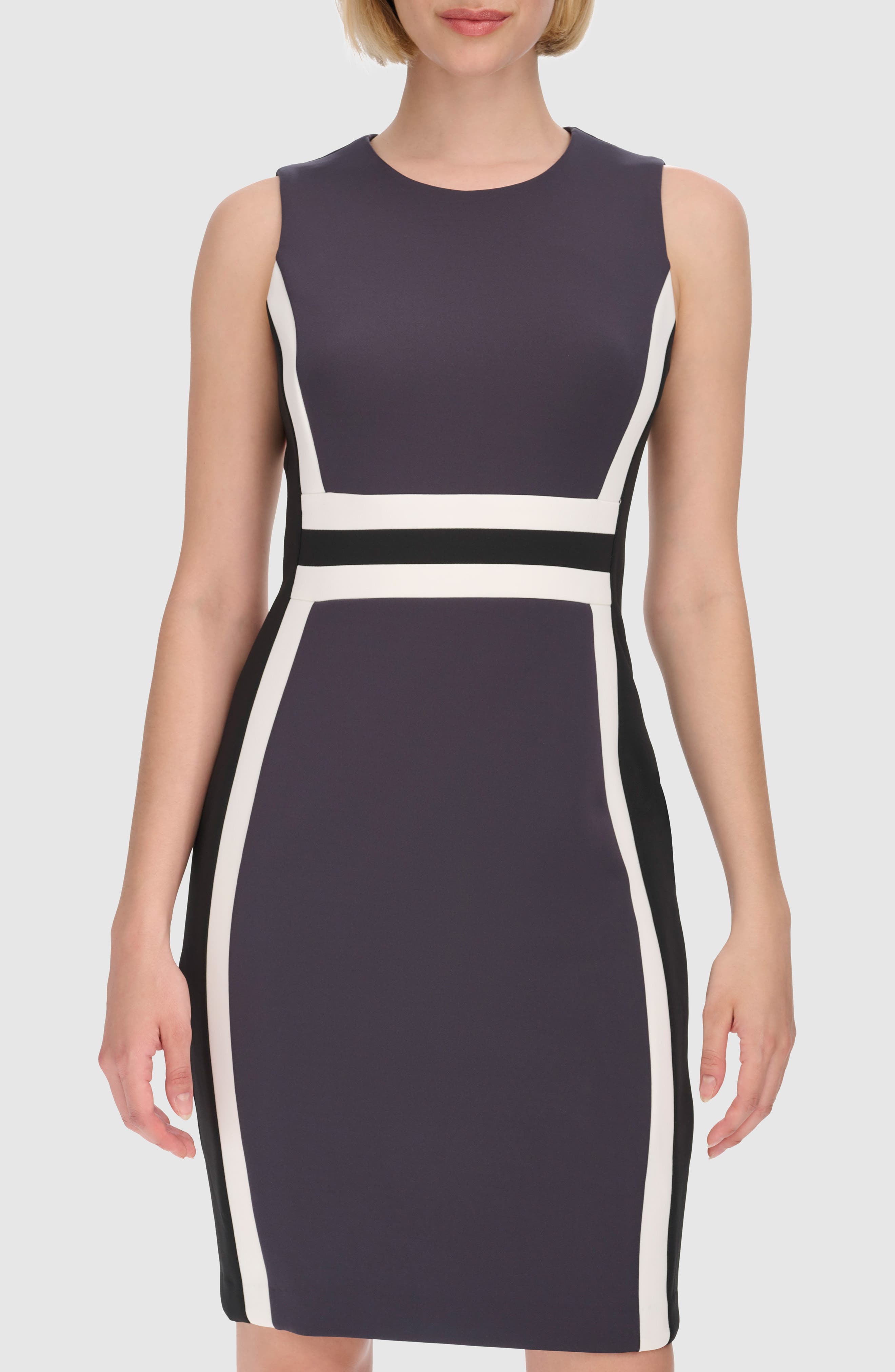 Calvin Klein Womens Colorblocked Scuba Sheath Dress Black Size 16