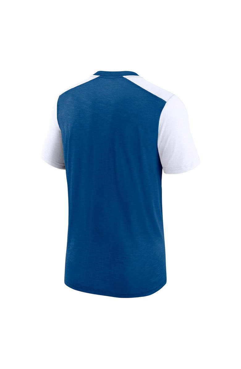 Nike Men's Nike White/Heather Royal Indianapolis Colts Color Block Team Name T-Shirt, Alternate, color, Heather Royal