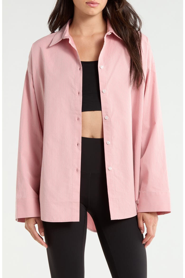Summer Stripe Button-Up Shirt, Main, color, MELROSE PINK WHITE STRIPE