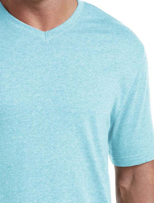Harbor Bay By Dxl Big & Tall Moisture-wicking Jersey V-neck T-shirt In Aqua Sea Hthr