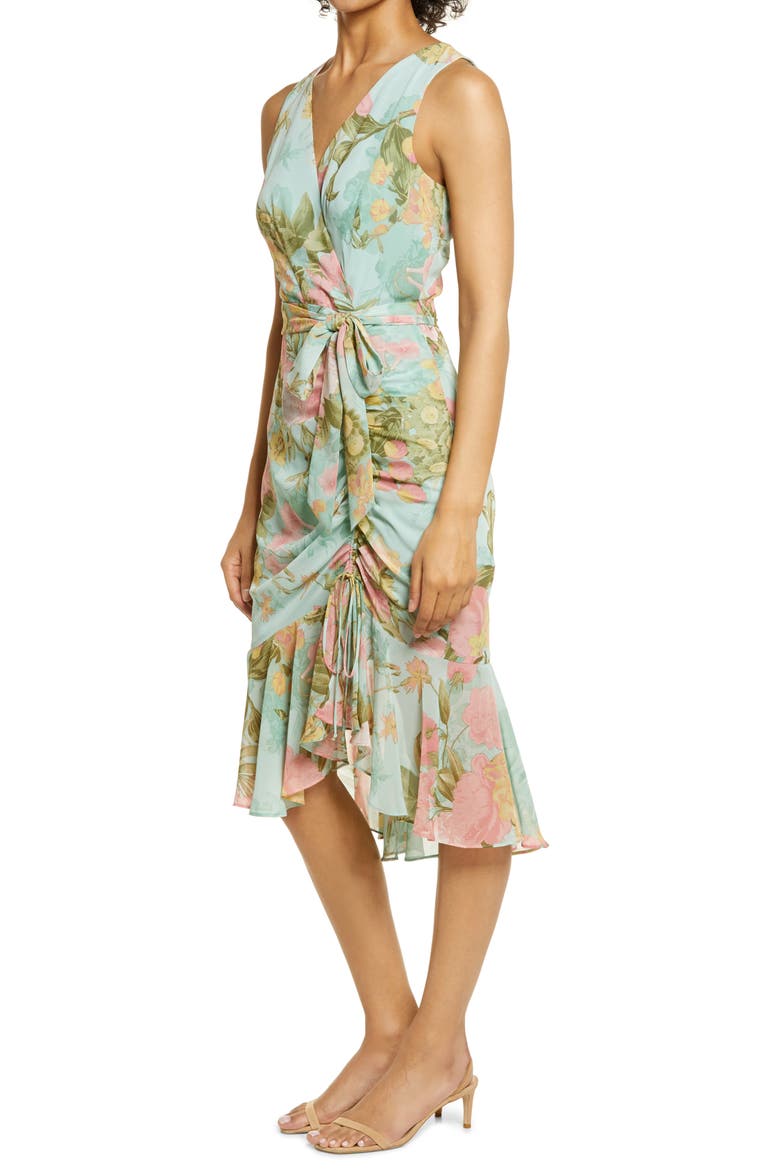 Floral Wrap Front Sleeveless Dress, Alternate, color, MINT MULTI