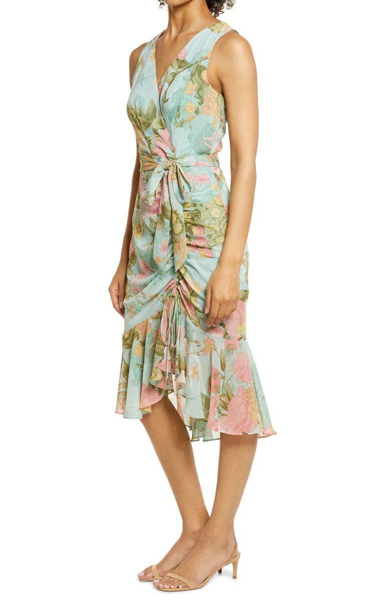 Eliza J Floral Wrap Front Sleeveless Dress, Alternate, color, 