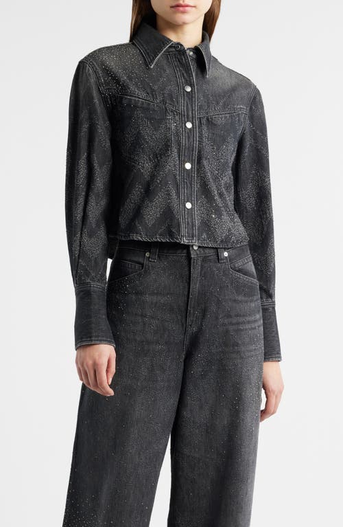 Hugo Boss Cropped Blouse In Crystal-embellished Denim In Black