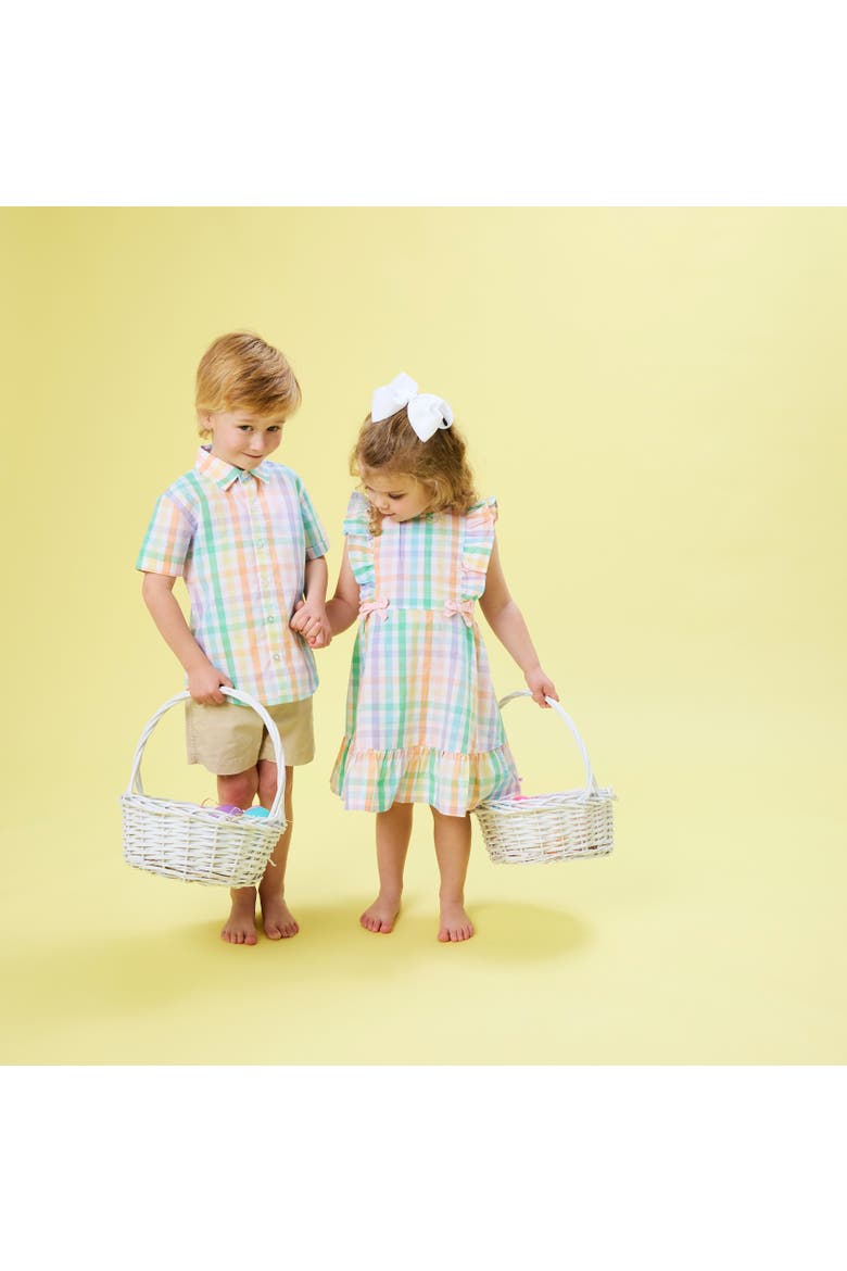 Baby Short Sleeve Button Down Shirt, Alternate, color, Poppy Rainbow Plaid