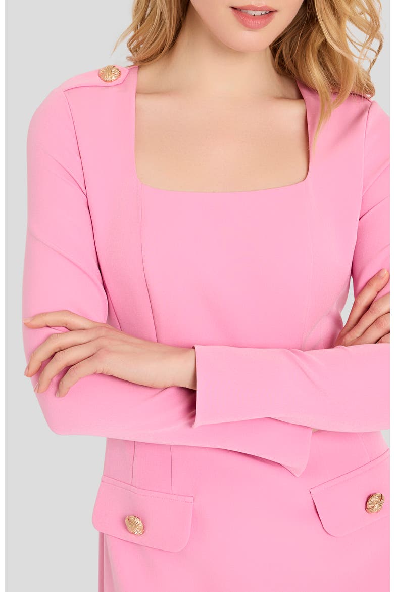Long Sleeve Crepe Sheath Dress, Alternate, color, FLAMINGO