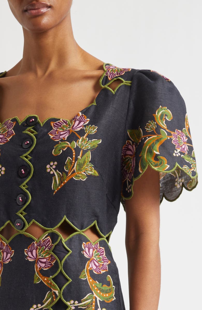 FARM Rio Ravenala Floral Short Sleeve Midi Dress, Alternate, color, 