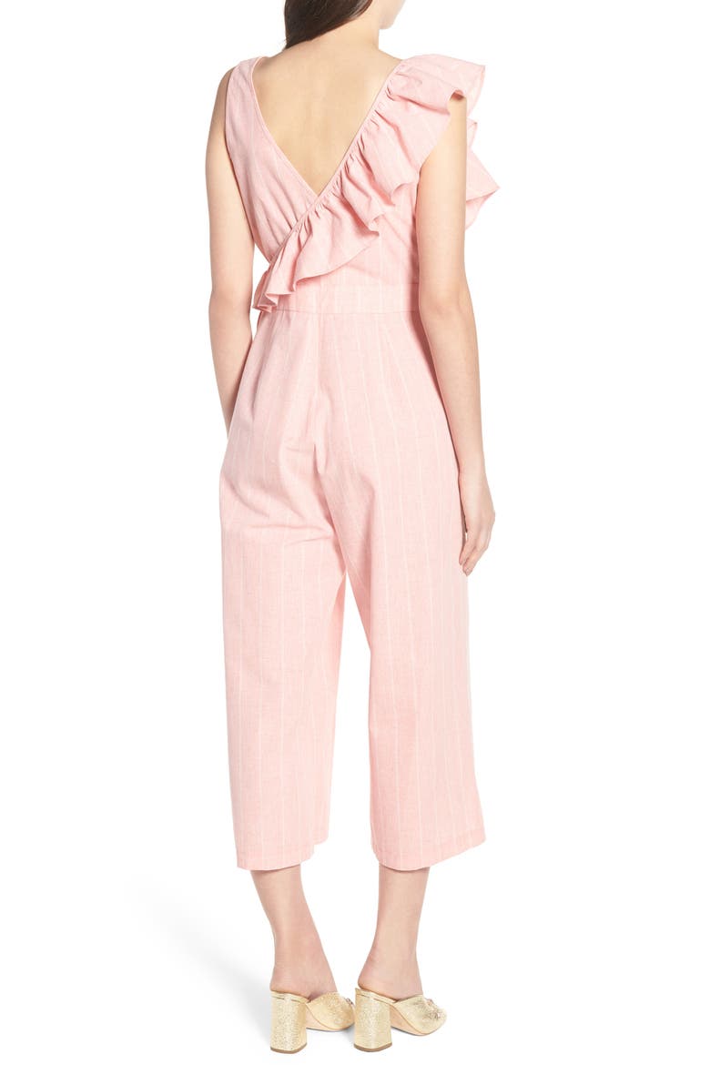 Frill Shoulder Stripe Jumpsuit, Alternate, color, PINK