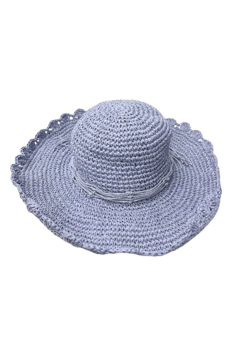 MARCUS ADLER Scalloped Straw Sun Hat, Main, color, Light Blue