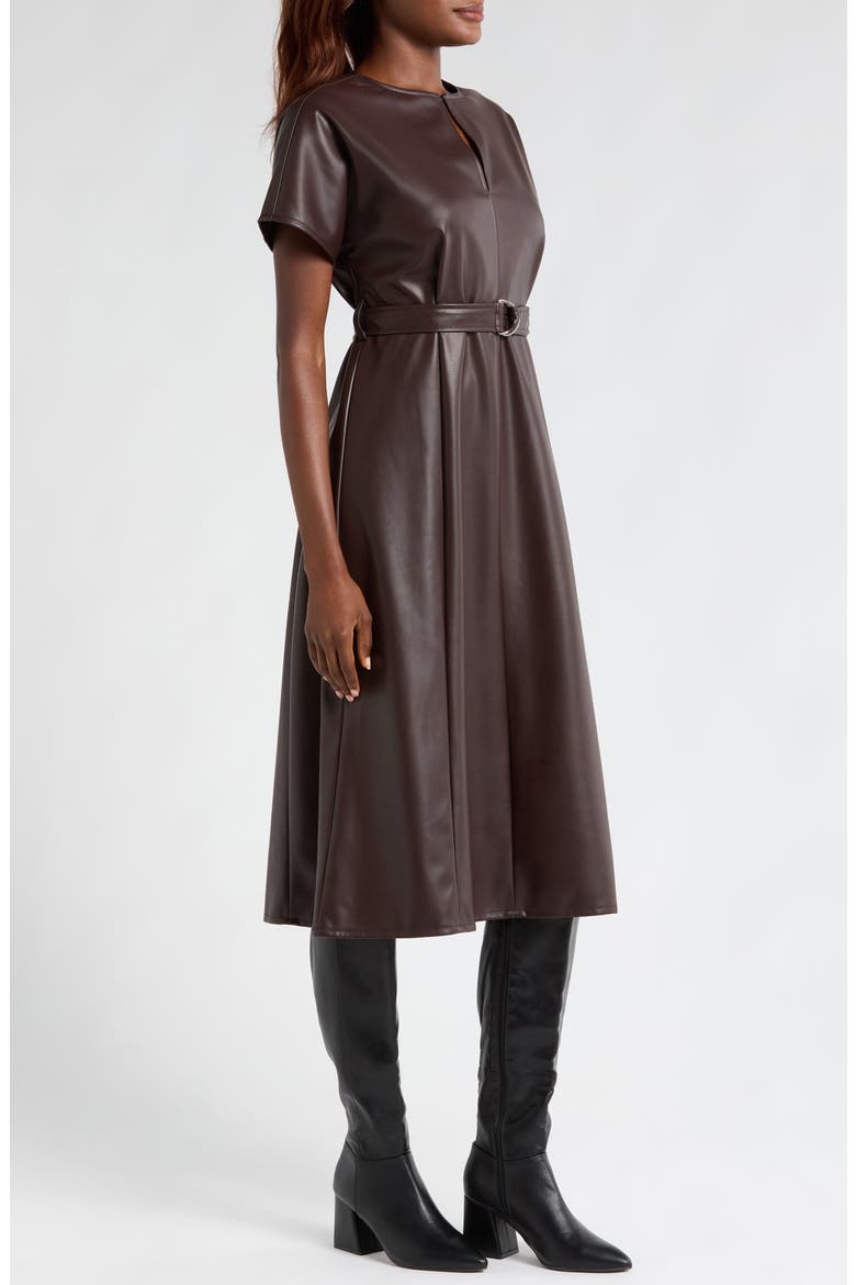 Faux Leather Midi Dress, Alternate, color, COFFEE BEIGE