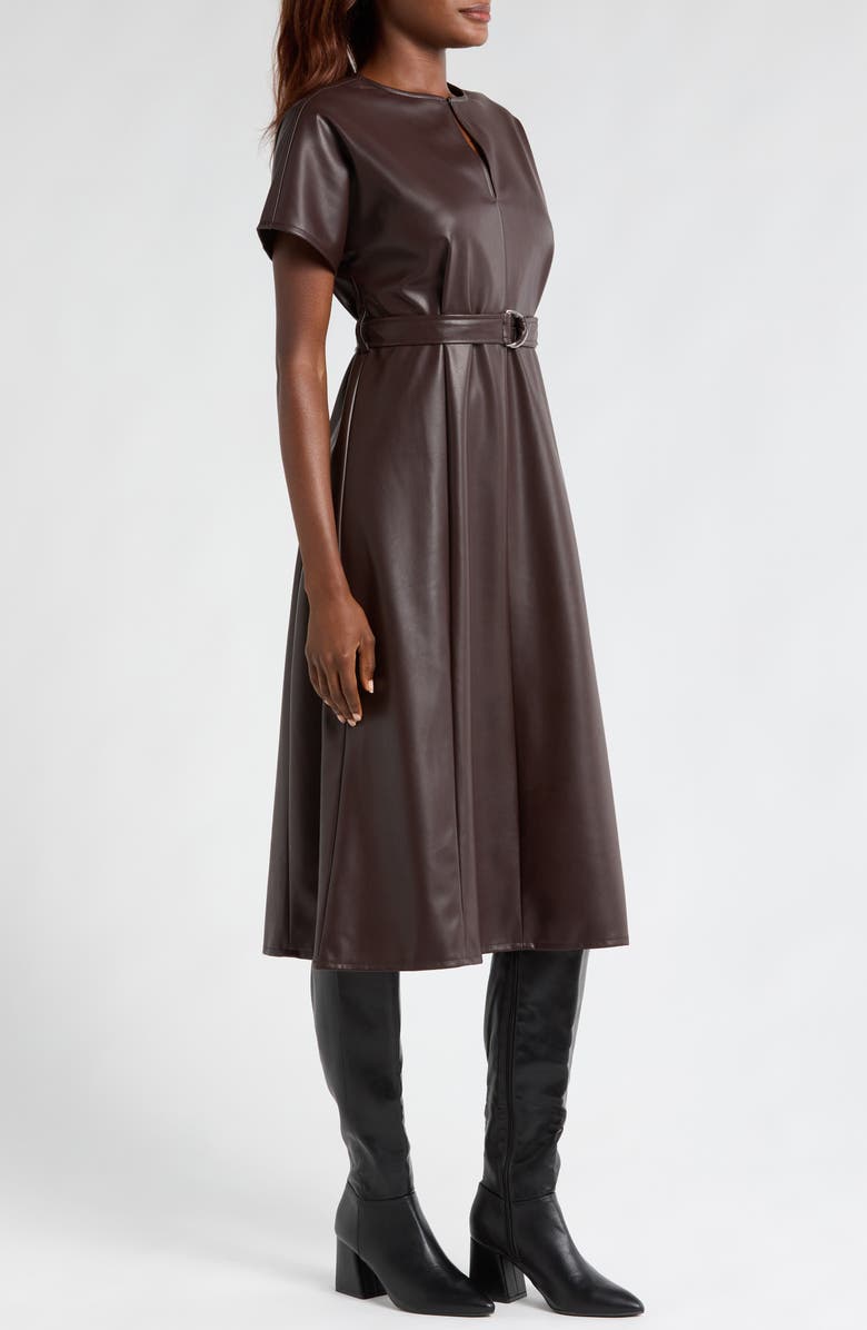 Halogen<sup>®</sup> Faux Leather Midi Dress, Alternate, color, Coffee Beige