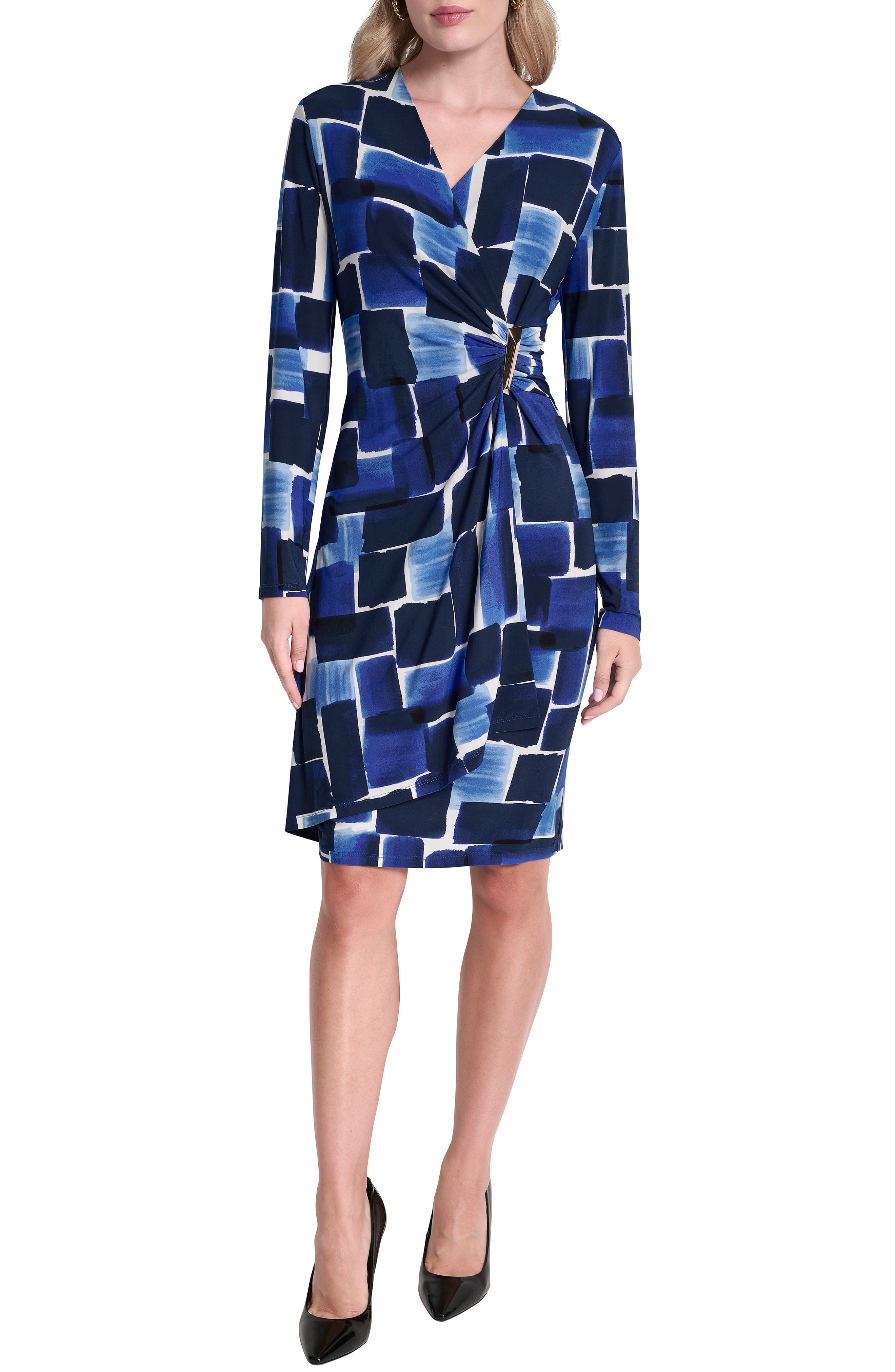 Long Sleeve Faux Wrap Dress