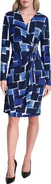 DKNY Long Sleeve Faux Wrap Dress