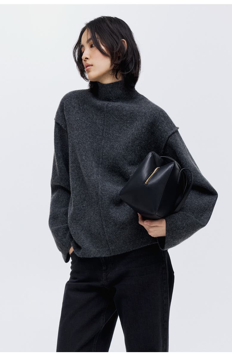H&M Seam-detail Turtleneck Jumper, Alternate, color, Dark Gray Melange