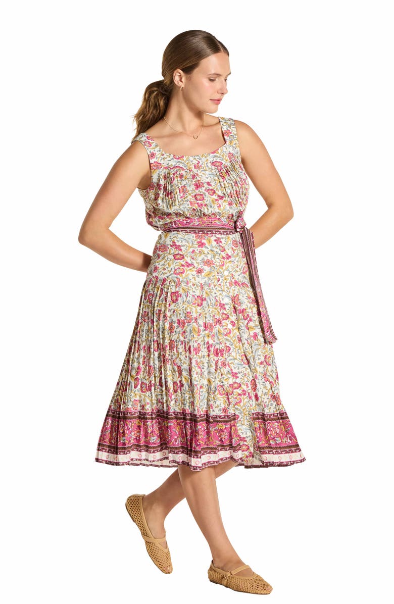 WISHLIST Buttoned Pleated Midi Dress, Alternate, color, White Floral