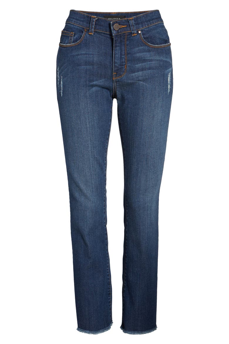Raw Hem Stretch Straight Leg Jeans, Alternate, color, STARDUST WASH