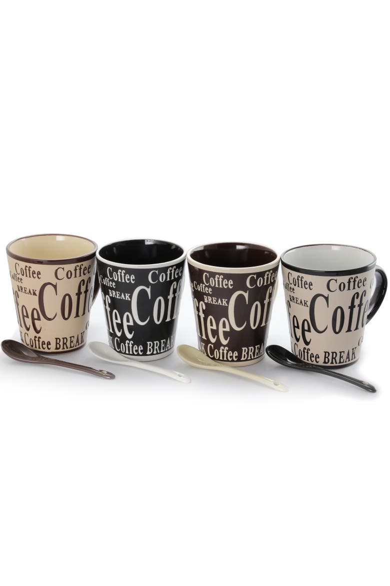 Bareggio 8 Piece 13 Ounce Coffee Mug with Spoon Set, Service for 4, Alternate, color, Assorted