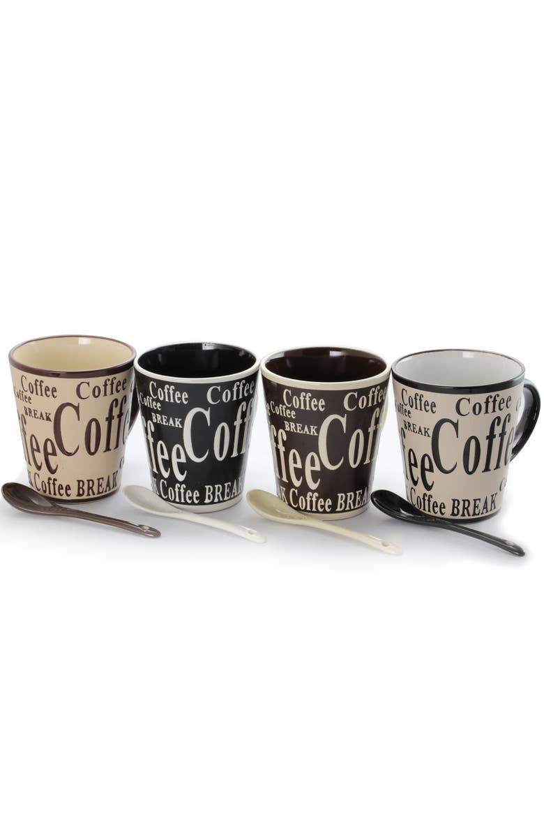 Gibson Bareggio 8 Piece 13 Ounce Coffee Mug with Spoon Set, Service for 4, Alternate, color, Assorted