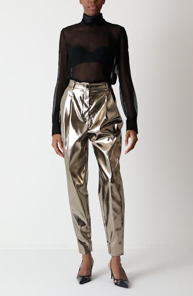 Dolce&Gabbana Sheer Mock Neck Long Sleeve Silk Top | Nordstrom